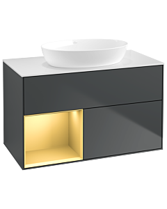 Villeroy und Boch Finion Villeroy und Boch GA11HFHG 100cm, plaque de recouvrement blanc mat, Emotion, étagères laqué mat or, Midnight Blue Matt Lacquer
