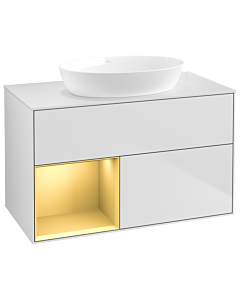 Villeroy und Boch Finion Waschtischunterschrank GA11HFMT 100cm, Abdeckplatte white matt, Emotion, Regale Gold matt lacquer, White matt lacquer