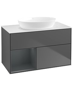 Villeroy und Boch Finion Waschtischunterschrank GA11HGGK 100cm, Abdeckplatte white matt, Emotion, Regale Midnight matt lacquer, Anthracite matt