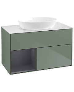 Villeroy und Boch Finion Waschtischunterschrank GA11HGGM 100cm, Abdeckplatte white matt, Emotion, Regale Midnight matt lacquer, Olive Matt Lacquer