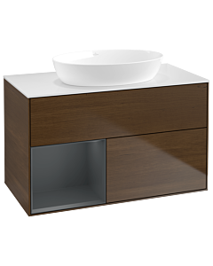Villeroy und Boch Finion Villeroy und Boch Finion GA11HGGN 100cm, cover plate white matt, Emotion, shelves Midnight matt lacquer, walnut veneer