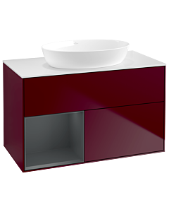 Villeroy und Boch Finion Waschtischunterschrank GA11HGHB 100cm, Abdeckplatte white matt, Emotion, Regale Midnight matt lacquer, Peony Matt