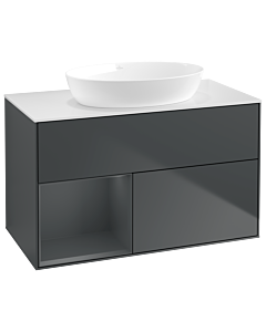 Villeroy und Boch Finion Villeroy und Boch GA11HGHG 100cm, plaque de recouvrement blanc mat, Emotion, étagères Midnight laqué mat, Midnight Blue Matt Lacquer