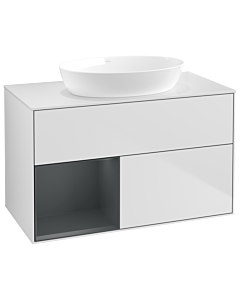 Villeroy und Boch Finion Waschtischunterschrank GA11HGMT 100cm, Abdeckplatte white matt, Emotion, Regale Midnight matt lacquer, White matt lacquer