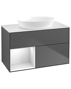 Villeroy und Boch Finion Waschtischunterschrank GA11MTGK 100cm, Abdeckplatte white matt, Emotion, Regale White matt lacquer, Anthracite matt