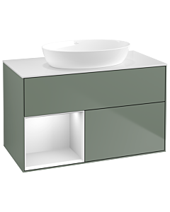Villeroy und Boch Finion Waschtischunterschrank GA11MTGM 100cm, Abdeckplatte white matt, Emotion, Regale White matt lacquer, Olive Matt Lacquer
