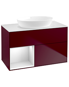 Villeroy und Boch Finion Waschtischunterschrank GA11MTHB 100cm, Abdeckplatte white matt, Emotion, Regale White matt lacquer, Peony Matt