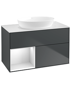 Villeroy und Boch Finion Waschtischunterschrank GA11MTHG 100cm, Abdeckplatte white matt, Emotion, Regale White matt lacquer, Midnight Blue Matt Lacquer