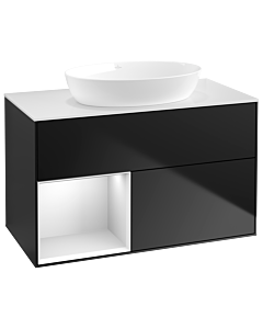 Villeroy und Boch Finion Villeroy und Boch GA11MTPD 100cm, plaque de recouvrement blanc mat, Emotion, étagères laqué blanc mat, laqué noir mat