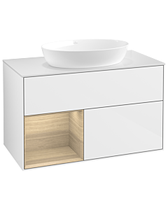 Villeroy und Boch Finion Villeroy und Boch GA11PCGF 100cm, plaque de recouvrement blanc mat, emotion, étagères Oak Veneer , laqué blanc brillant