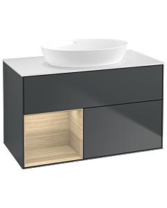Villeroy und Boch Finion Villeroy und Boch GA11PCHG 100cm, plaque de recouvrement blanc mat, Emotion, étagères Oak Veneer , Midnight Blue Matt Lacquer