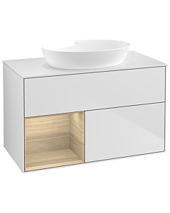 Villeroy und Boch Finion GA11PCMT 100cm, plaque de recouvrement blanc mat, Emotion, étagères Oak Veneer , laqué blanc mat