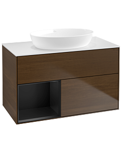 Villeroy und Boch Finion Villeroy und Boch Finion GA11PDGN 100cm, cover plate white matt, Emotion, shelves black matt lacquer, walnut veneer