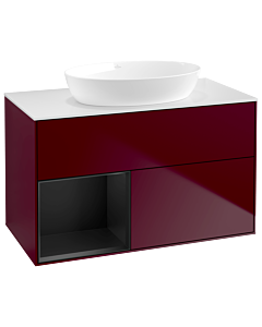 Villeroy und Boch Finion Waschtischunterschrank GA11PDHB 100cm, Abdeckplatte white matt, Emotion, Regale Black matt lacquer, Peony Matt