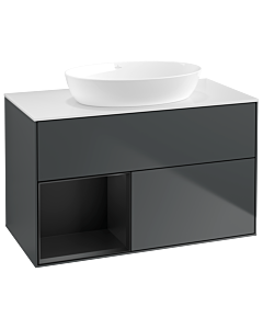 Villeroy und Boch Finion Waschtischunterschrank GA11PDHG 100cm, Abdeckplatte white matt, Emotion, Regale Black matt lacquer, Midnight Blue Matt Lacquer