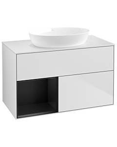 Villeroy und Boch Finion Waschtischunterschrank GA11PDMT 100cm, Abdeckplatte white matt, Emotion, Regale Black matt lacquer, White matt lacquer