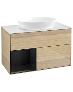 Villeroy und Boch Finion Villeroy und Boch Finion GA11PDPC 100cm, cover plate white matt, Emotion, shelves black matt lacquer, Oak Veneer