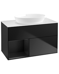 Villeroy und Boch Finion Villeroy und Boch GA11PDPD 100cm, plaque de recouvrement blanc mat, Emotion, étagères laqué noir mat, laqué noir mat