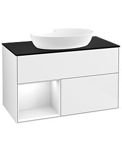 Villeroy und Boch Finion Waschtischunterschrank GA12GFGF 100cm, Abdeckplatte black matt, Emotion, Regale Glossy white lacquer, Glossy white lacquer