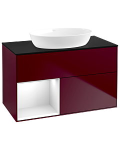 Villeroy und Boch Finion Waschtischunterschrank GA12GFHB 100cm, Abdeckplatte black matt, Emotion, Regale Glossy white lacquer, Peony Matt