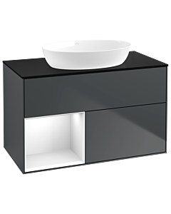 Villeroy und Boch Finion Waschtischunterschrank GA12GFHG 100cm, Abdeckplatte black matt, Emotion, Regale Glossy white lacquer, Midnight Blue Matt Lacquer