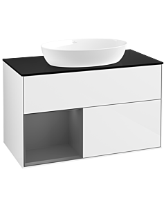 Villeroy und Boch Finion Villeroy und Boch GA12GKGF 100cm, plaque de recouvrement noir mat, Emotion, étagères Laque anthracite mate, Laque blanche brillante