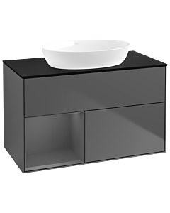 Villeroy und Boch Finion Villeroy und Boch GA12GKGK 100cm, plaque de recouvrement noir mat, Emotion, étagères laqué anthracite mat, anthracite mat