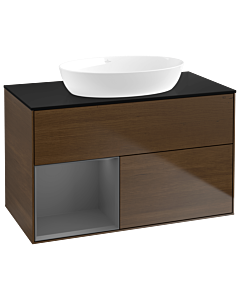 Villeroy und Boch Finion Villeroy und Boch Finion GA12GKGN 100cm, cover plate black matt, Emotion, shelves anthracite matt lacquer, walnut veneer