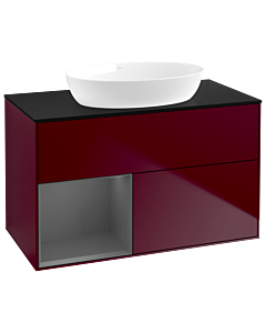 Villeroy und Boch Finion Villeroy und Boch GA12GKHB 100cm, plaque de recouvrement noire mate, Emotion, étagères Peony Matt anthracite mat, Peony Matt