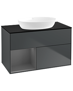 Villeroy und Boch Finion Waschtischunterschrank GA12GKHG 100cm, Abdeckplatte black matt, Emotion, Regale Anthracite matt lacquer, Midnight Blue Matt Lacquer
