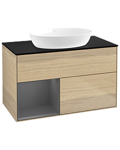 Villeroy und Boch Finion Villeroy und Boch GA12GKPC 100cm, plaque de recouvrement noir mat, Emotion, étagères laqué anthracite mat, Oak Veneer