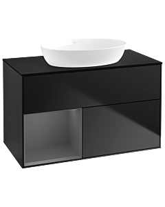 Villeroy und Boch Finion Waschtischunterschrank GA12GKPD 100cm, Abdeckplatte black matt, Emotion, Regale Anthracite matt lacquer, Black matt lacquer