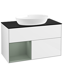 Villeroy und Boch Finion Villeroy und Boch Finion GA12GMGF 100cm, cover plate black matt, Emotion, shelves olive matt lacquer, glossy white lacquer