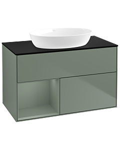 Villeroy und Boch Finion Waschtischunterschrank GA12GMGM 100cm, Abdeckplatte black matt, Emotion, Regale Olive matt lacquer, Olive Matt Lacquer
