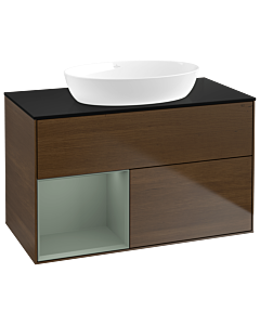 Villeroy und Boch Finion Villeroy und Boch Finion GA12GMGN 100cm, cover plate black matt, Emotion, shelves olive matt lacquer, walnut veneer