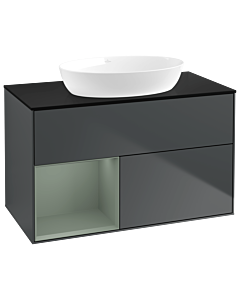 Villeroy und Boch Finion Waschtischunterschrank GA12GMHG 100cm, Abdeckplatte black matt, Emotion, Regale Olive matt lacquer, Midnight Blue Matt Lacquer