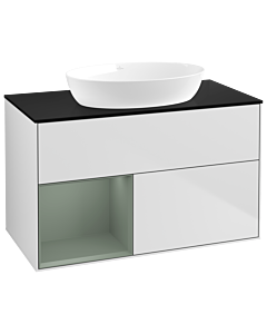 Villeroy und Boch Finion Villeroy und Boch Finion GA12GMMT 100cm, cover plate black matt, Emotion, shelves olive matt lacquer, white matt lacquer