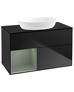 Villeroy und Boch Finion Waschtischunterschrank GA12GMPD 100cm, Abdeckplatte black matt, Emotion, Regale Olive matt lacquer, Black matt lacquer