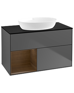 Villeroy und Boch Finion GA12GNGK 100cm, plaque de recouvrement noire mate, Emotion, étagères Walnut Veneer , anthracite mat