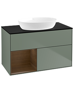 Villeroy und Boch Finion Villeroy und Boch GA12GNGM 100cm, plaque de recouvrement noir mat, emotion, étagères Walnut Veneer , Olive Matt Lacquer