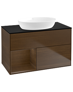 Villeroy und Boch Finion GA12GNGN 100cm, plaque de finition noire mate, Emotion, étagères Walnut Veneer , placage noyer