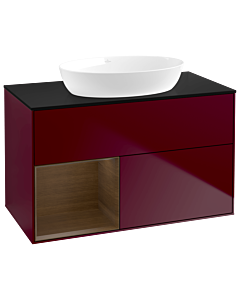 Villeroy und Boch Finion Waschtischunterschrank GA12GNHB 100cm, Abdeckplatte black matt, Emotion, Regale Walnut Veneer, Peony Matt