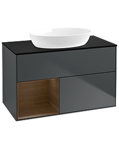 Villeroy und Boch Finion Villeroy und Boch GA12GNHG 100cm, plaque de recouvrement noir mat, Emotion, étagères Walnut Veneer , Midnight Blue Matt Lacquer