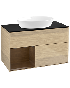 Villeroy und Boch Finion Waschtischunterschrank GA12GNPC 100cm, Abdeckplatte black matt, Emotion, Regale Walnut Veneer, Oak Veneer