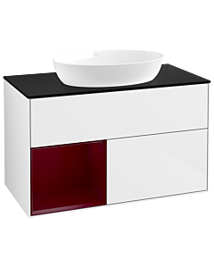 Villeroy und Boch Finion Villeroy und Boch Finion GA12HBGF 100cm, cover plate black matt, Emotion, shelves Peony matt lacquer, glossy white lacquer