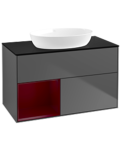 Villeroy und Boch Finion Waschtischunterschrank GA12HBGK 100cm, Abdeckplatte black matt, Emotion, Regale Peony matt lacquer, Anthracite matt