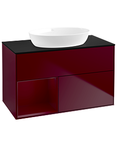 Villeroy und Boch Finion Villeroy und Boch GA12HBHB 100cm, plaque de recouvrement noire mate, Emotion, étagères Peony laqué mat, Peony Matt