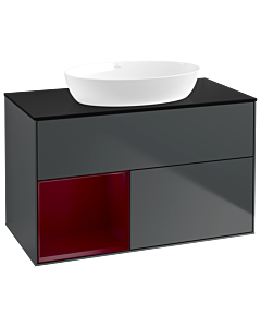 Villeroy und Boch Finion Waschtischunterschrank GA12HBHG 100cm, Abdeckplatte black matt, Emotion, Regale Peony matt lacquer, Midnight Blue Matt Lacquer
