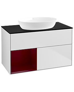 Villeroy und Boch Finion Waschtischunterschrank GA12HBMT 100cm, Abdeckplatte black matt, Emotion, Regale Peony matt lacquer, White matt lacquer