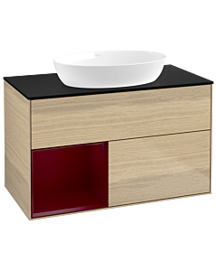 Villeroy und Boch Finion Villeroy und Boch GA12HBPC 100cm, plaque de recouvrement noire mate, Emotion, étagères en laque matte Peony , Oak Veneer